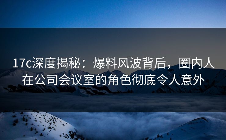 17c深度揭秘：爆料风波背后，圈内人在公司会议室的角色彻底令人意外