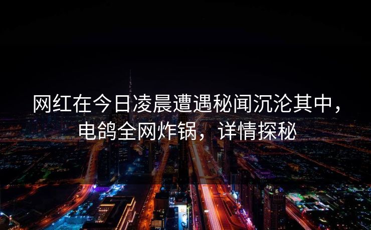 网红在今日凌晨遭遇秘闻沉沦其中，电鸽全网炸锅，详情探秘